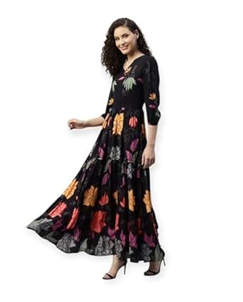 Buy Jash Creation Women's Printed Maxi Dress with V-Neck and 3/4 ...