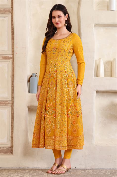 Buy Yellow Floral Printed Hand Work Straight Georgette Kurta, Tight and ...