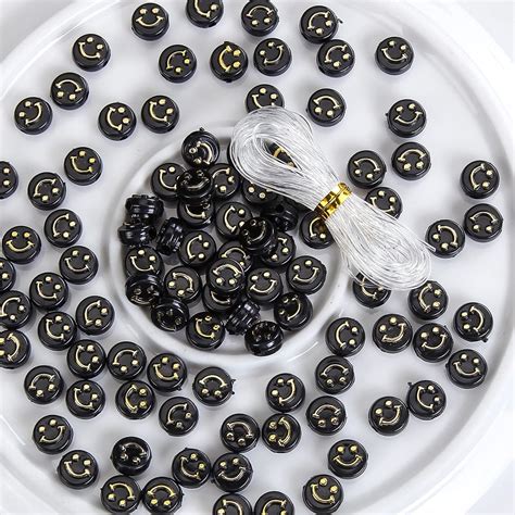 100pcs Smiley Face Beads Acrylic Black and Gold India | Ubuy