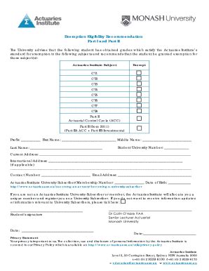 Fillable Online business monash Exemption Eligibility Recommendation ...