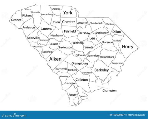 Counties Map of US State of South Carolina Stock Vector - Illustration ...