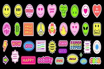 Y2K stickers Cute smile icons Retro emoji elements 90s cool groovy ...
