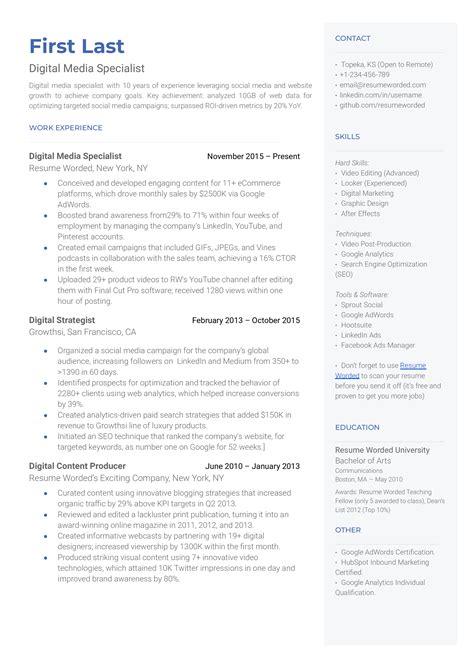 3 Digital Media CV Examples for 2025 | Resume Worded