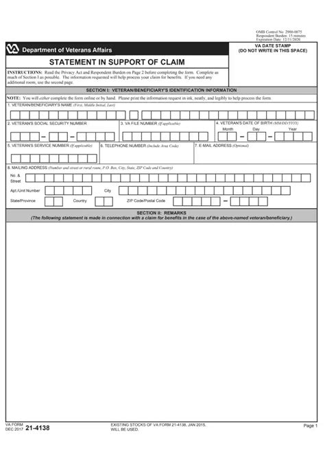 Va Form 21 4138 Printable Printable World Holiday - Form example download