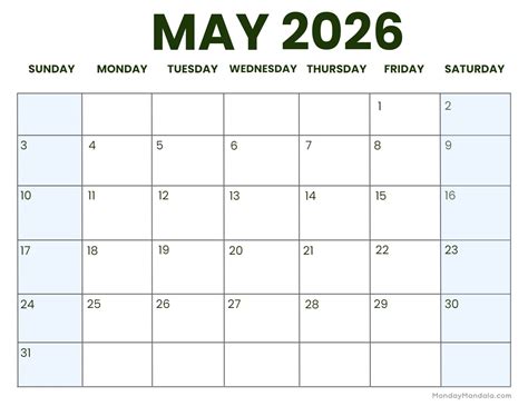 May 2026 Calendar Printable Free