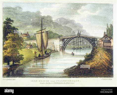 Iron bridge across the Severn at Ironbridge, Coalbrookdale, England, built 1779 (1795). Artist ...