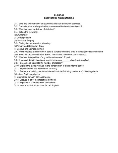 Class-XI-ECO Assignment-4(23-24) - CLASS-XI ECONOMICS ASSIGNMENT- Q-1 ...