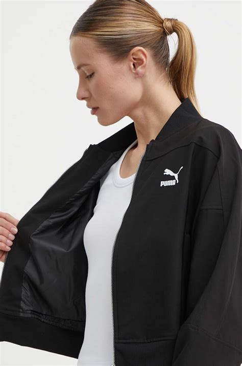 Puma kurtka bomber Classics Shiny Bomber damski kolor czarny ...