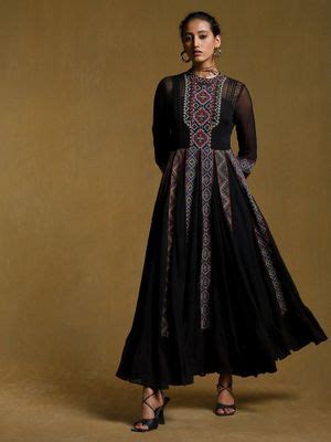 Buy Ritu Kumar Black Embroidered Long Dress Online