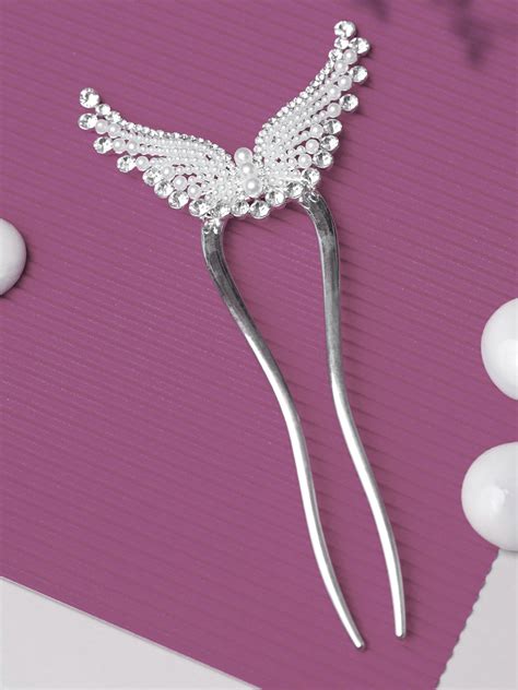 White Pearl & Stone Butterfly Hair Bun Pin – Priyaasi