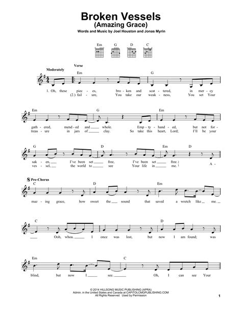 Broken Vessels (Amazing Grace) by Hillsong Worship Sheet Music for Easy ...