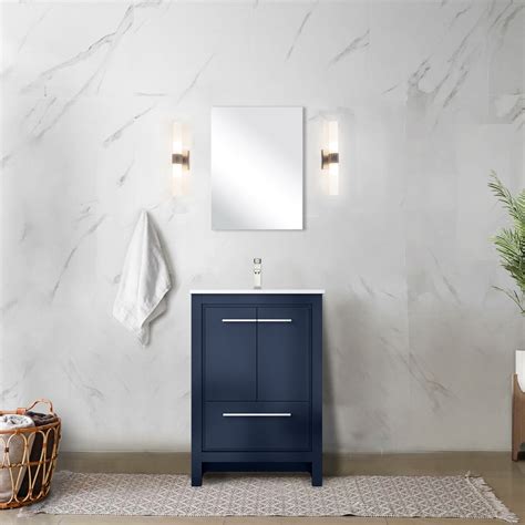24 In. W X 20 D Navy Blue Bathroom Cabinet With White Quartz Top ...