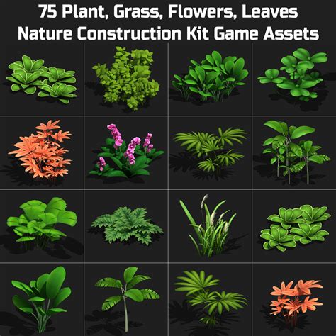 ArtStation - 75 Plant Grass Flowers Leaves Nature Construction Kit Game ...