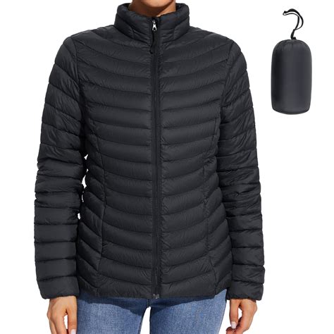 Women's Lightweight Winter Warm Puffer Jacket, Stand Collar, Black (M ...