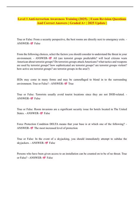 Level 1 Anti-terrorism Awareness Training (2025). | Exam Revision ...