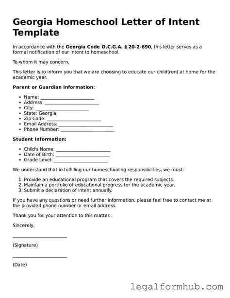 Prepare Your Georgia Homeschool Letter of Intent With Our Printable Form