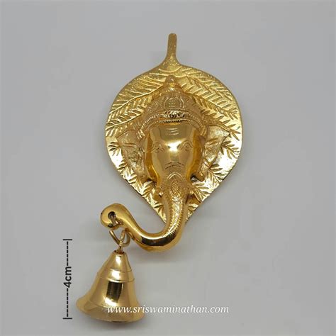 Brass Vinayagar Face on Betel Leaf with Bell – Wall Hanging Decor – Sri ...