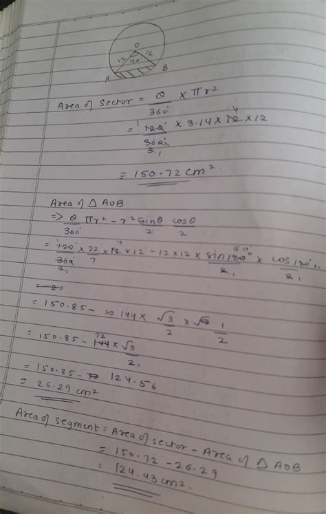 A chord of a circle of radius 12 cm subtend an arc of 120° at the ...