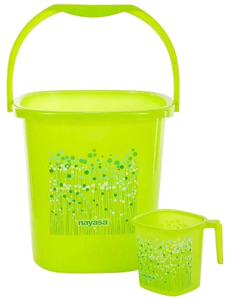 Nayasa Bucket 25 Liter with Mug (Set of 2, Green) by Krishna ...