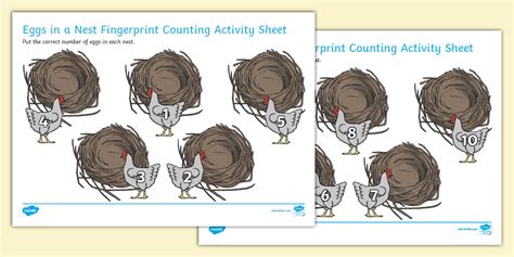 Eggs in a Nest Fingerprint Counting Worksheet / Worksheet Pack
