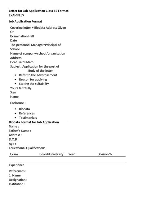 Job Application Class 12 Format 的图像结果