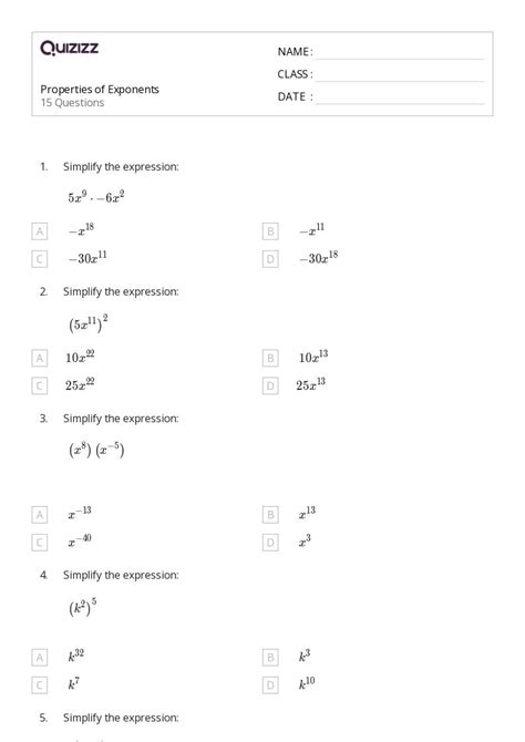 Image result for Integer Exponents Worksheet