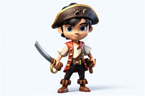 Premium AI Image | Cartoon of children pirate 3d character white background