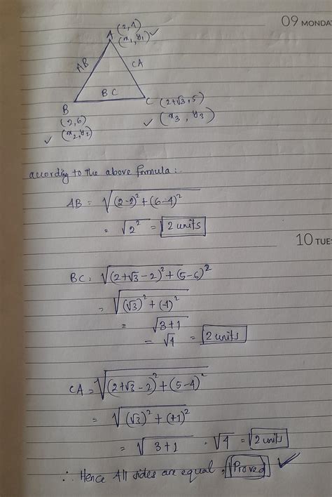 Q. Prove that the point A(2, 4), B(2, 6) and C(2+√3, 5) are the ...
