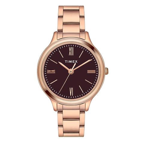 Buy TIMEX Analog Watch for Women with Burgundy Round Dial & Rose Gold ...