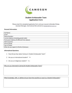 Fillable Online Student Ambassador Team Application Form Fax Email ...