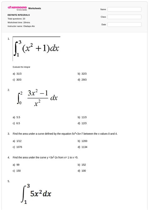 50+ Integrals worksheets for Class 11 on Wayground | Free & Printable
