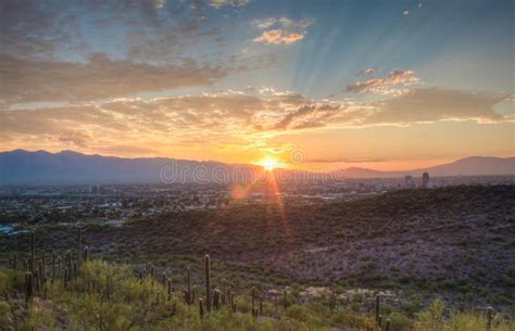 Sunrise Over Cityscape of Tucson Arizona Viewed from Tumamoc Hill Stock ...