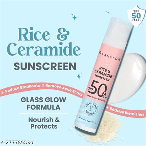 Glamveda Glass Skin Rice & Ceramide Sunscreen SPF 50 PA+++ | No White ...
