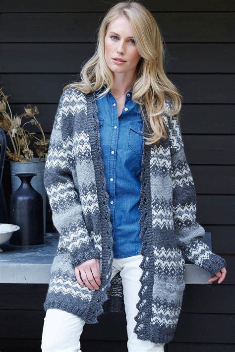 Womens Lace Trim Fair Isle Cardigan Knitting Pattern | The Knitting Network