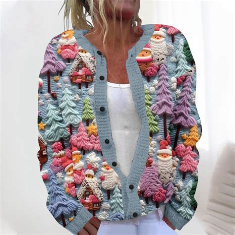 Ftwytp Women’s Christmas Cardigans Fuzzy Long Sleeve V Neck Button Down ...