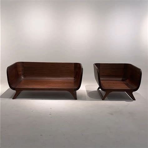 Black Mid-Century 7-Seater Sofa Set in Solid Indian Teak – Removable ...
