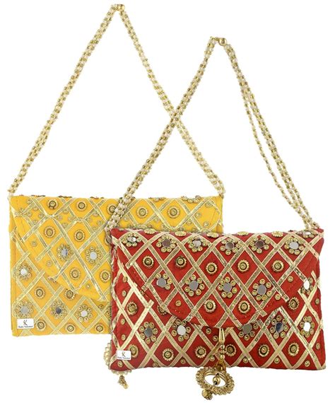 Kuber Industries 2 Pieces Silk Traditional Mirror Work Envelope Clutch ...