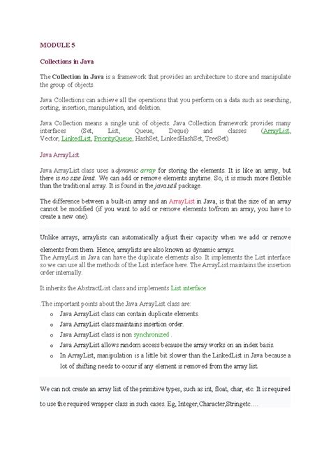 MODULE 5: Java Collections Framework Overview and ArrayList Details ...