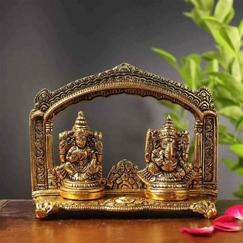 Metal Gold Oxidized Laxmi Ganesh Idol - cakegift.in