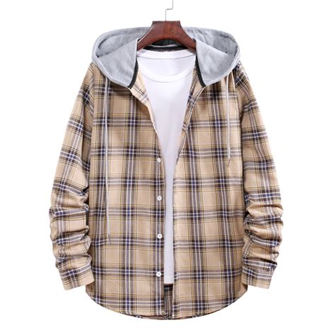 Men's Plaid Hooded Shirts,Lightweight Hooded Flannel Shirt Jacket Plaid ...
