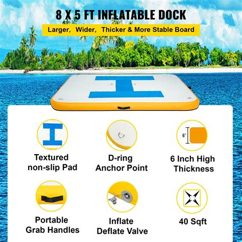 Buy VEVOR Floating Dock 8x5 ft, Inflatable Dock Platform 4-6 People w ...