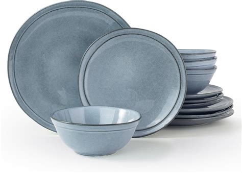 Amazon.com: Famiware Aegean Stoneware Dinnerware Set for 4, Plates and ...