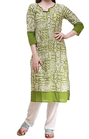 Buy Green Floral Cotton kurti at Amazon.in