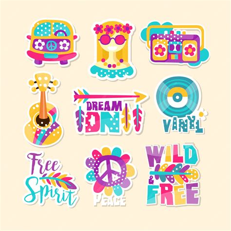 Bright hippy-themed illustration vector | Premium Vector