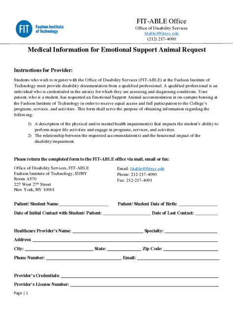 Fillable Online Medical Information for Emotional Support Animal ...