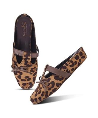 Buy FROH FEET Women’s Leopard Print Flats Mules | Comfortable Slip-On ...