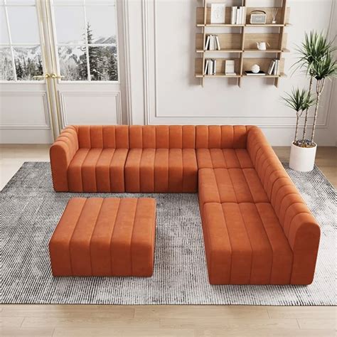 Chelsea Channel Velvet Modular Sectional Sofa Set Convertible 6-Seater ...