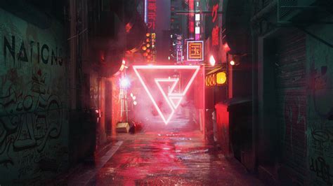 Download wallpaper 1920x1080 street, triangle, cyberpunk, neon full hd ...