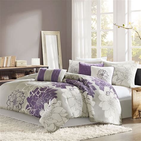 Amaryllis Purple Floral 7 pc Comforter Bed Set by Madison Park