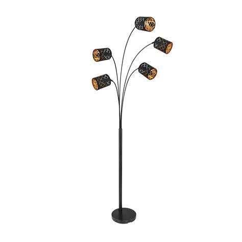 Clarke floor lamp, black/gold, five-bulb | Lights.co.uk